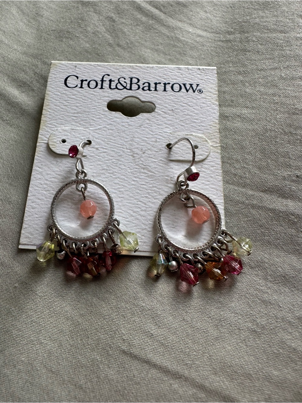 Croft & Barrow Silver-Tone Hoop Earrings with Pink and Multi-Colored Beads